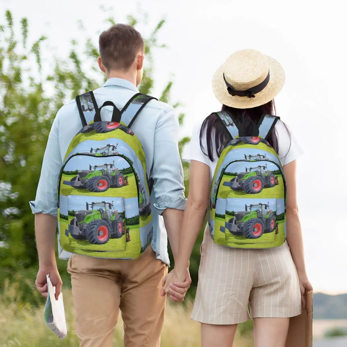 Green Tractor In Field Student Backpack School Bag Hiking Travel Daypack for Men Women Bookbag Shoulder Bags