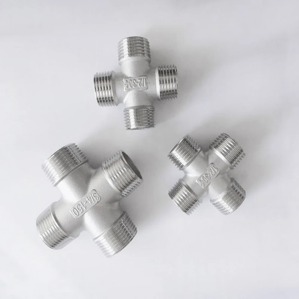 

1/4" 3/8" 1/2" 3/4" 1" BSPT Male Cross 4 Ways Connector Splicer Splitter 304 Stainless Pipe Fitting Wate Gas Fuel Oil