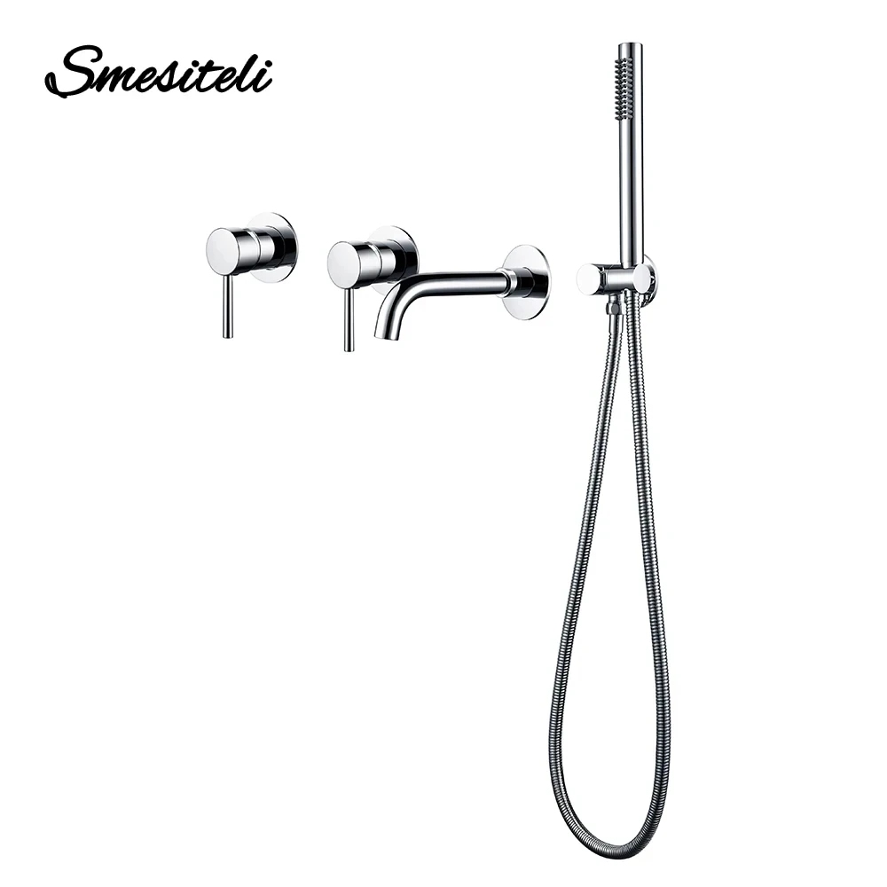 

Bathtub Faucet Bathroom Shower Mixer Set Hot Cold 2 Way Diverter Shower Solid Brass With 150MM/210MM/260MM Bath Spout Mixing Kit