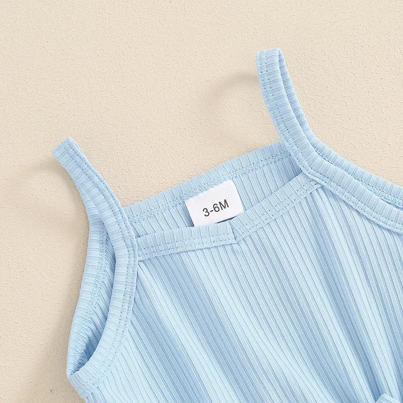 Fashion Baby Girl Summer Jumpsuit Sleeveless Square Neck Solid Color Romper Shorts Toddler Playsuit Overalls Children Clothes