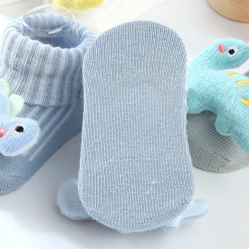 Cartoon Baby Socks Autumn Winter Newborn Plush Dinosaur Thick Warm Stocking Infant Anti-slip Floor Terry Sock