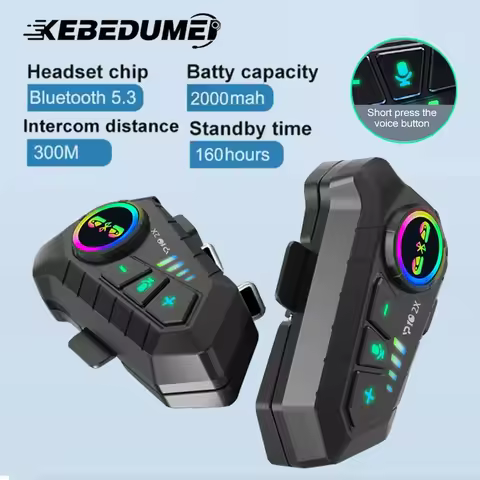 KEBIDUMEI 1/2x Motorcycle Intercom Headset Helmet For 2 Riders intercommunicator Moto 300M Waterproof Music Sharing Interphone