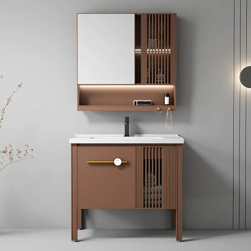 for Log Color Bathroom Cabinet Ceramic Integrated Wash Basin Grille Small Apartment Washstand Hand Washing Sink Vanity Unit