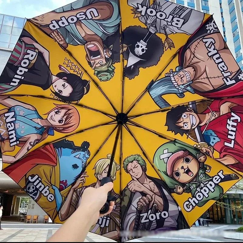 Automatic 3 Fold Anime One Piece Sun Umbrella Cartoon Anti UV Sun Protection Portable Man Woman Wind Resistant Rainproof Parasol