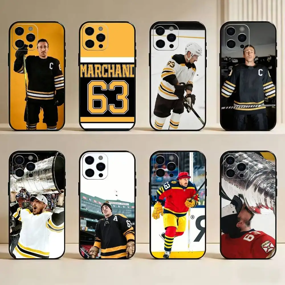 Funda para Teléfono con Diseño de Brad Marchand, Jugador de Hockey sobre Hielo Canadiense, para iPhone 17, 16, 15, 14, 13, 12, 11 Plus, Pro Max y Otros Modelos, Color Negro Suave