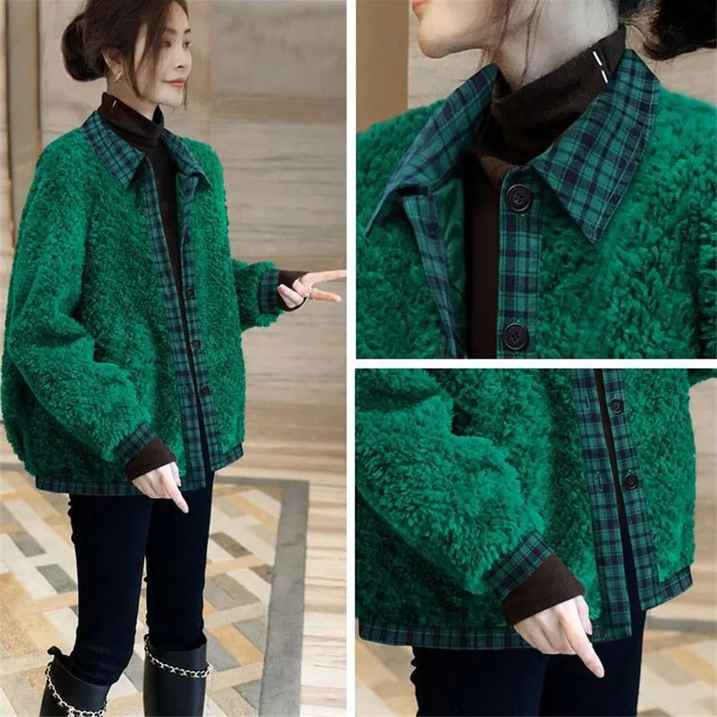 

Европейская женская повседневная лоскутная свободная куртка женская ленивая ветровая клетчатая плюшевая куртка осень-зима женская модная бейсбольная верхняя одежда