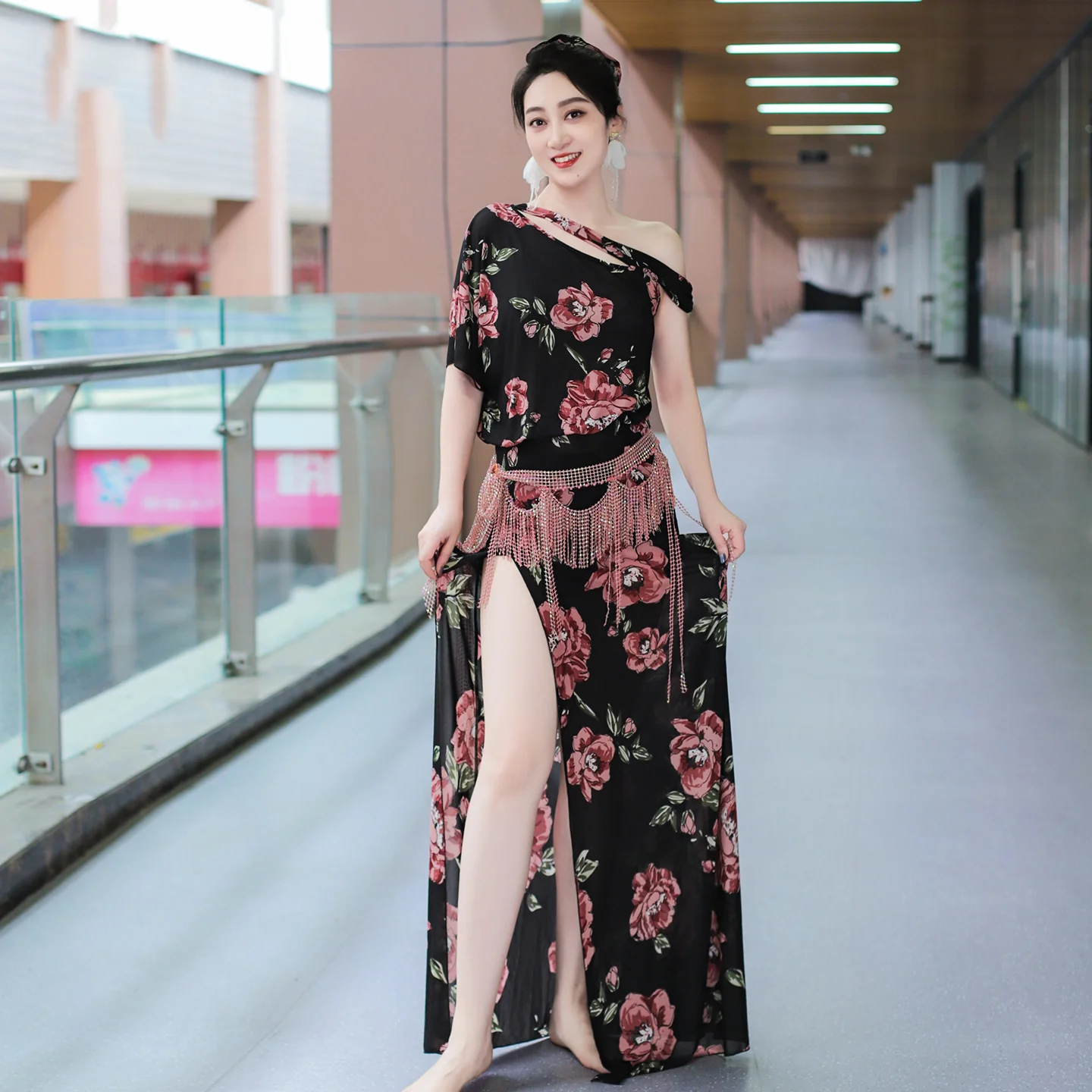 

Новое платье для танца живота для женщин, платье из водной пряжи с принтом для взрослых, профессиональная тренировочная одежда для восточных танцев