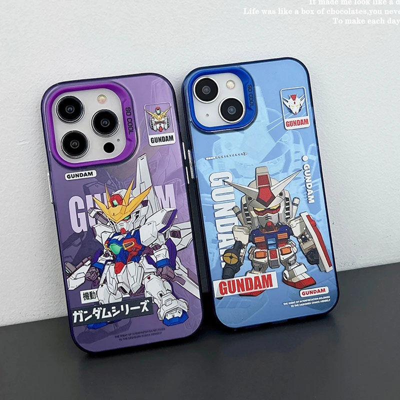 Cute Cartoon Anime Mobile Suit Gundam Phone Case For Apple iPhone 15 14 13 12 11 Pro Max Luxury Shockproof Cover Funda Shell