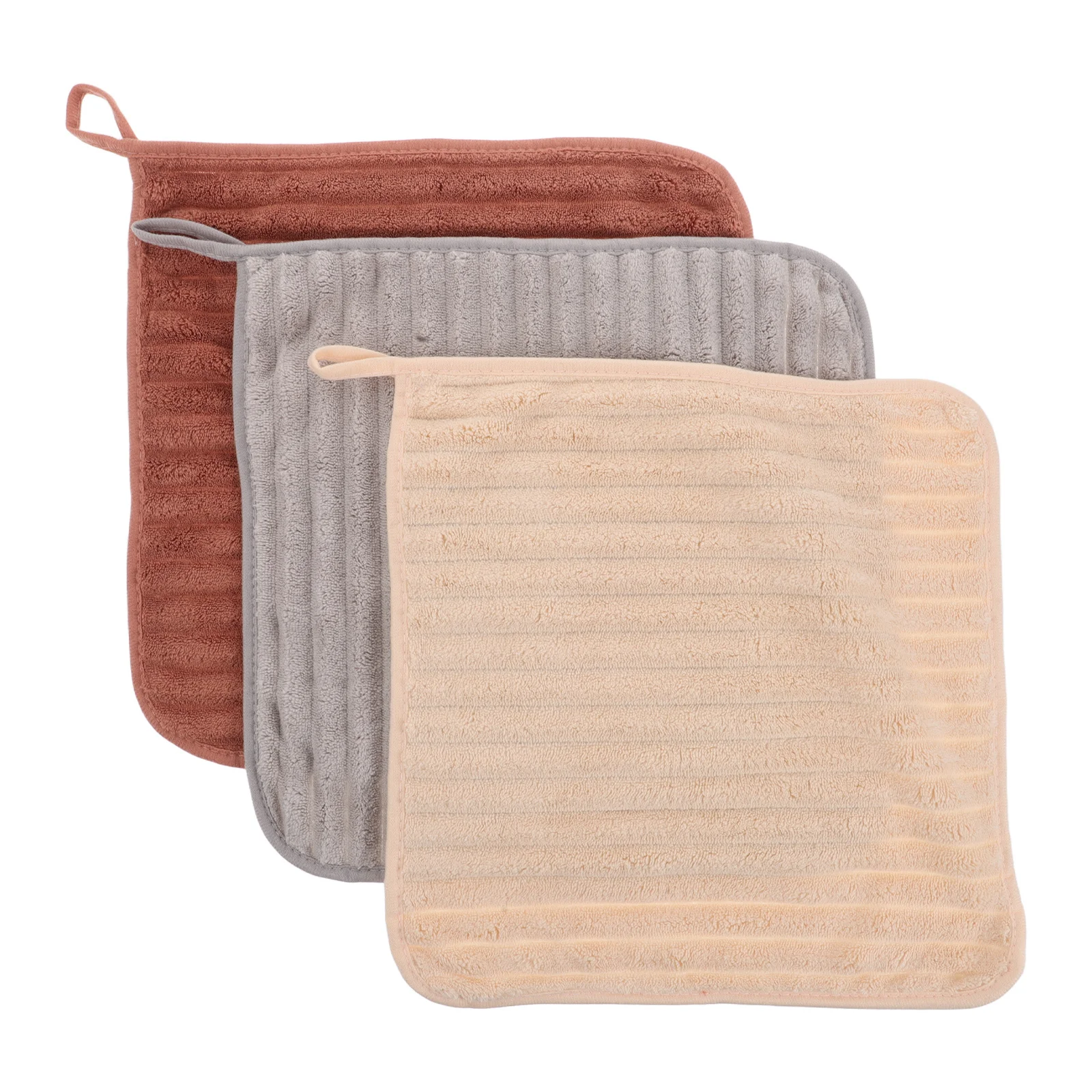 

3Pcs Soft Thick Coral Fleece Towels Stylish Wide Stripes High Absorbency Hanging Loop Bathroom Towels Quick Dry Family