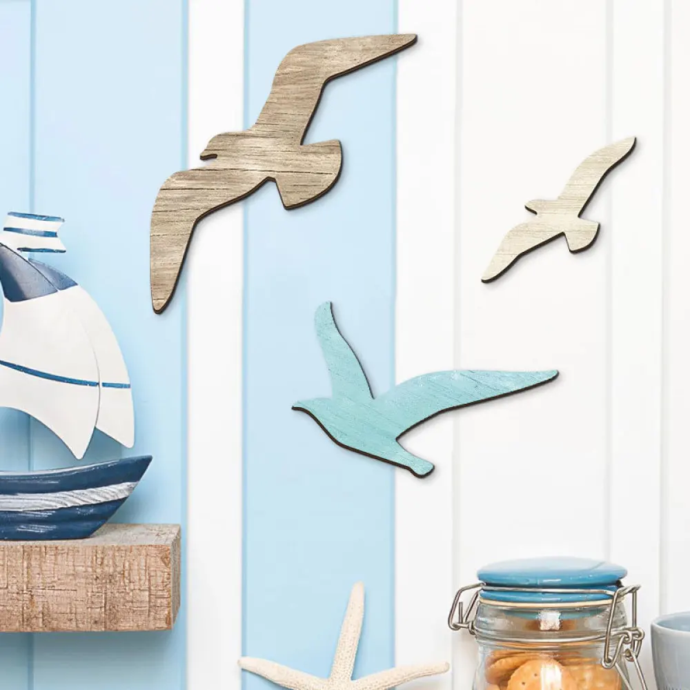 Minimalist Wood Seagull Wall Pendant Nautical Ocean Decor Hanging Ornament Natural Craft For Modern Home Display