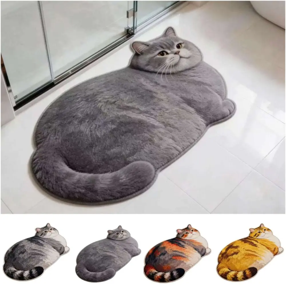 40*60cm Cute Cat Crystal Velvet Floor Mat Russian Blue Non-slip Bedroom Door Small Rug Soft Abrasion-resistant Bathroom Carpet