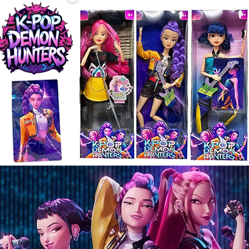 متوفر في المخزون أنيمي KPop شيطان الصيادين الدمى رومي ميرا زوي شخصية قناع الفينيل تمثال مع الدعائم الموسيقى هدية الكريسماس لفتاة