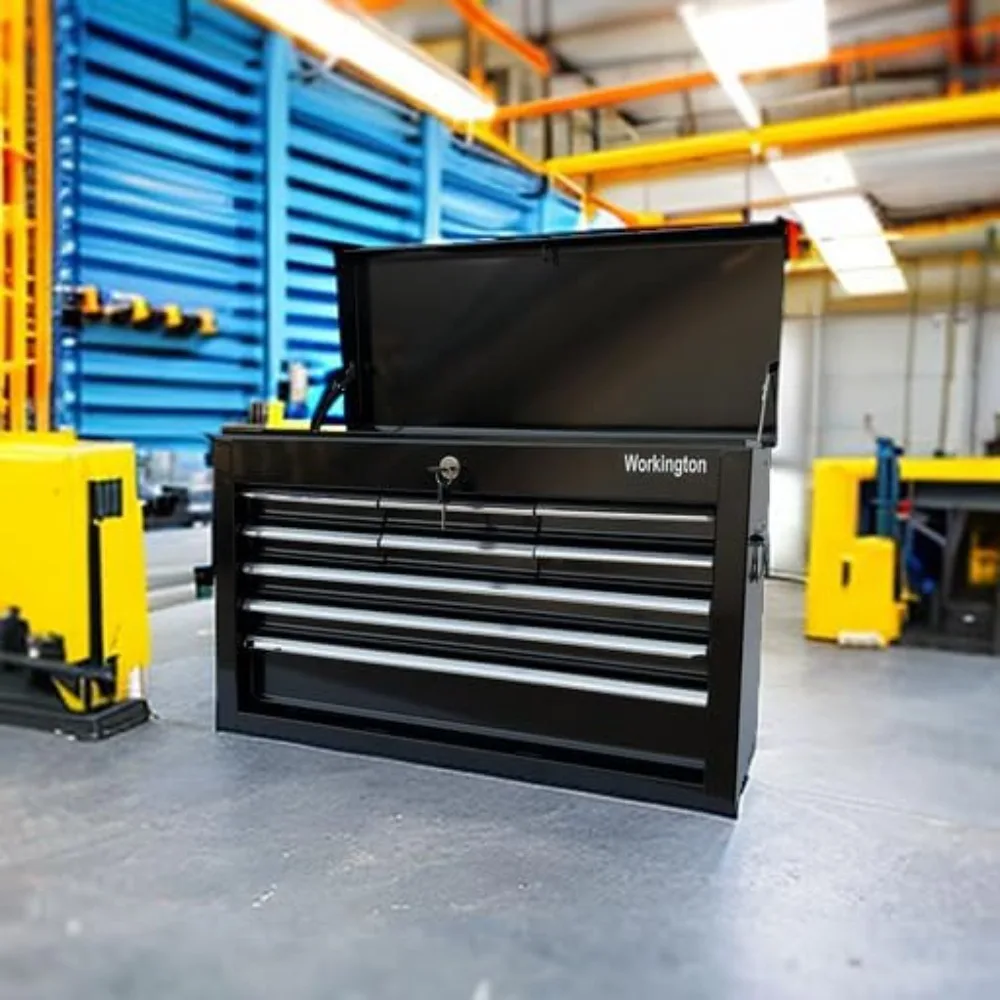 

Портативный металлический ящик для инструментов с 9 ящиками и направляющими для шарикоподшипников, 24-дюймовый стальной органайзер для хранения, черный