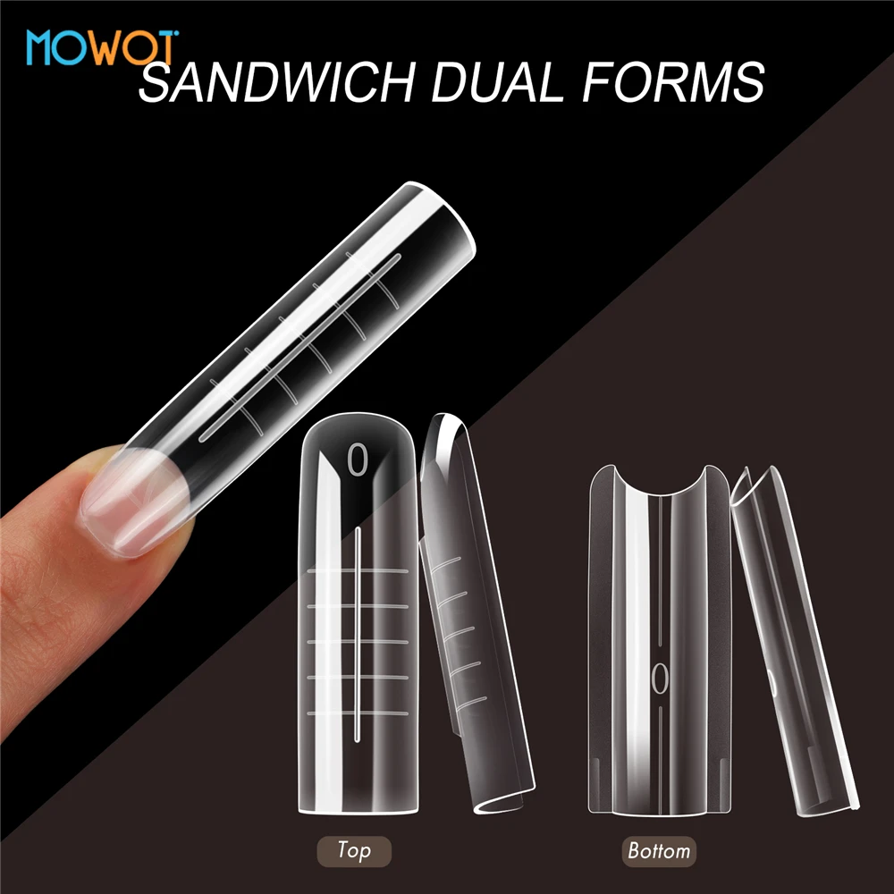MOWOT nuevo 140 uds/280 Uds sándwich formas duales extensión de uñas molde superior ataúd almendra acrílico moldes inferiores superiores 14 tamaños formas de uñas