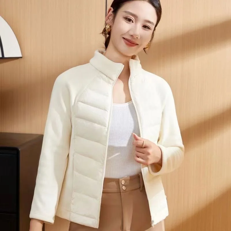 Spliced Motion Cotton-padded Jacket Women's Sweatshirt Stand-up Collar Warm Slim Coat Outdoor Sports Outerwear Autumn Winter