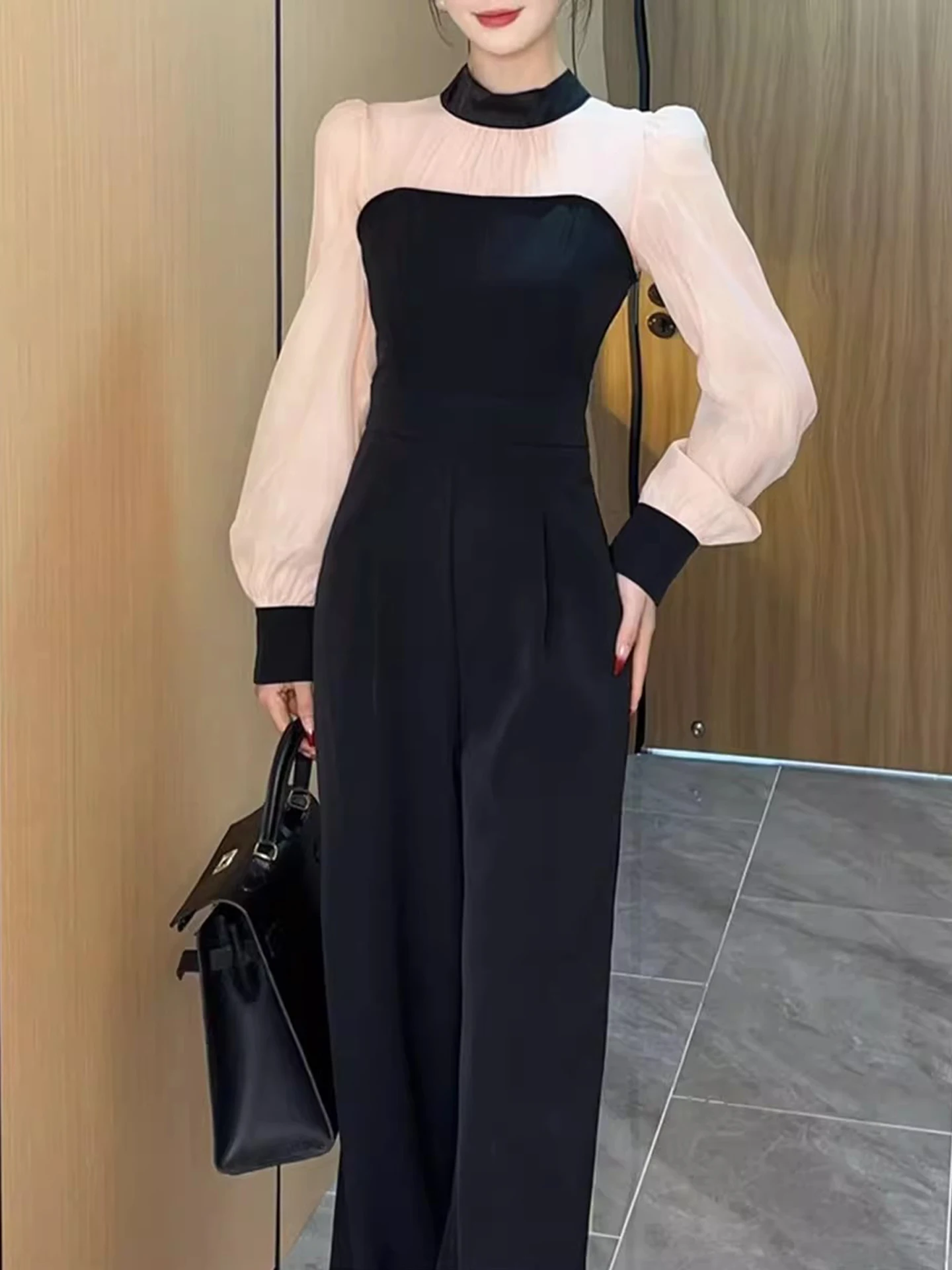 

Ele High-End One-Piece Suit for Women Autumn 2025 Wide Leg Pants Set High Waist Long Pants Polyester Fiber Commute Sle