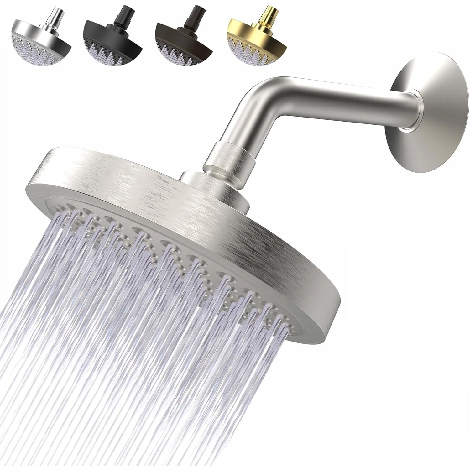 

High Pressure Shower Head 6 Inch, Anti-Clogging Silicone Nozzles, 2.5 GPM Removable Restrictor, Easy to Install with Plumbers