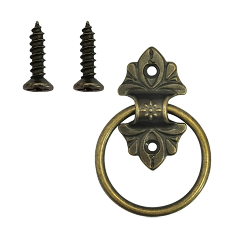 Elegant Cabinet Door Knobs set Vintage Bronze Rings Handles Decorative Antique Bronze Drawer Pulls for Dresser Drawers