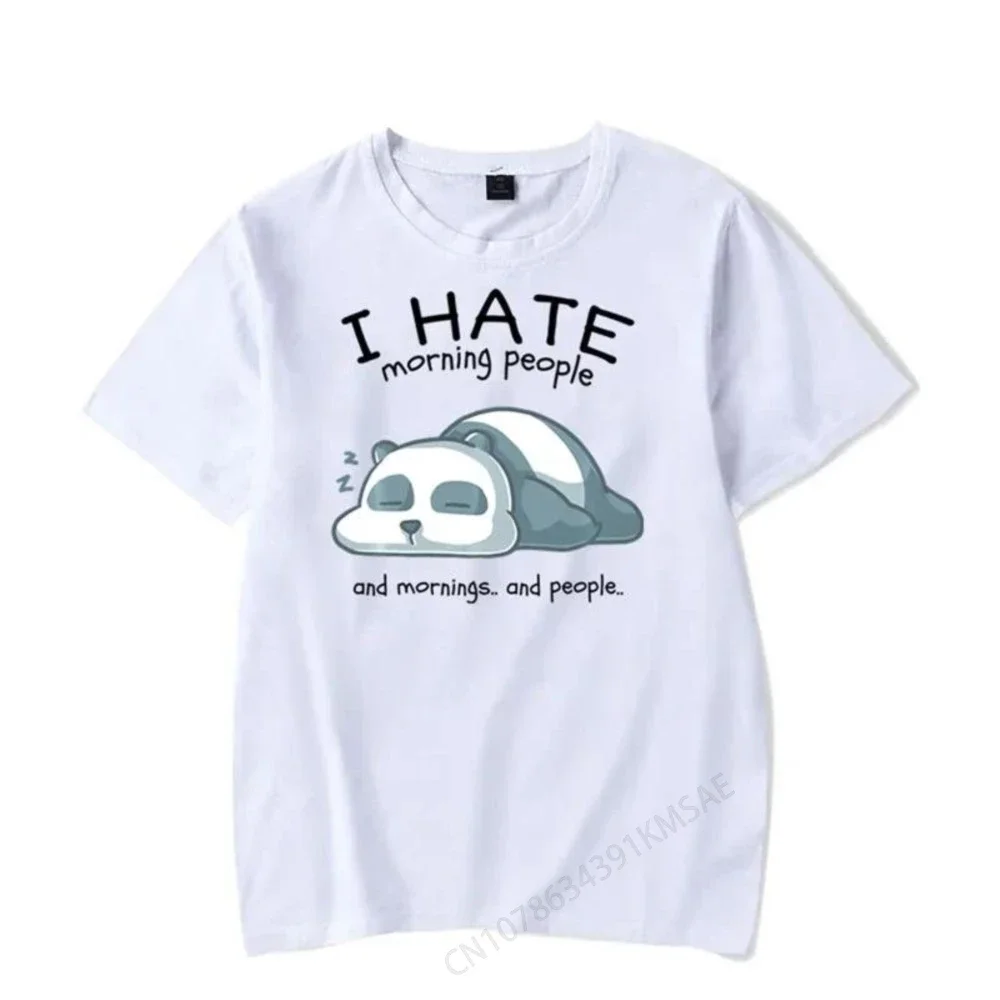 Men's T-shirt I Hate Morning People and Morings and People Kawaii T Shirt Men Women Tshirt Lazy Panda Graphic T Shirts Oversized