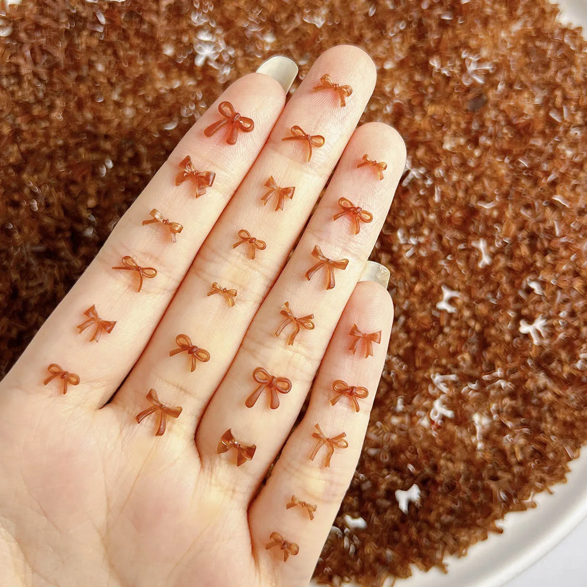 

50PCS 3D Matted Translucent Brown Bow Nail Charms Minimalist Maillard Colored Tie Bowknots Resin Nail Art Decorations DIY Nails