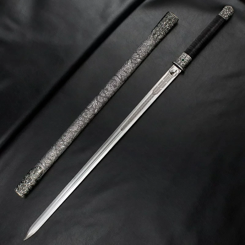 Firmament Dragon Engraved Tang Sword Manganese Steel Etched Blade Antique Embossed Scabbard Chinese Jian Free Sword Stand