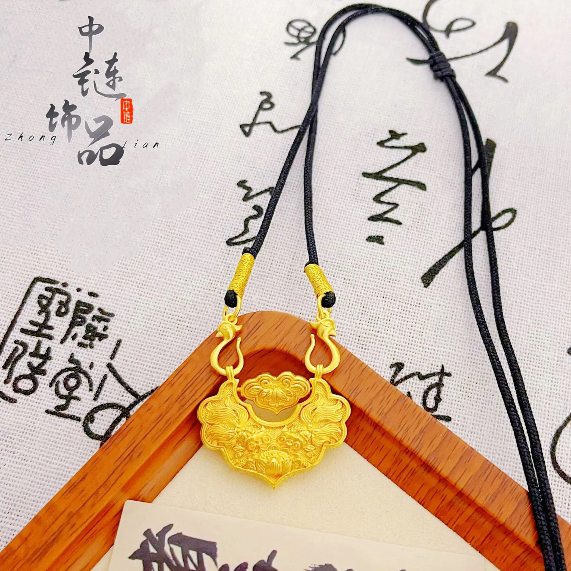 9999 gold double fish koi lock bag pendant for women, lotus flower koi fish pendant, DIY accessory