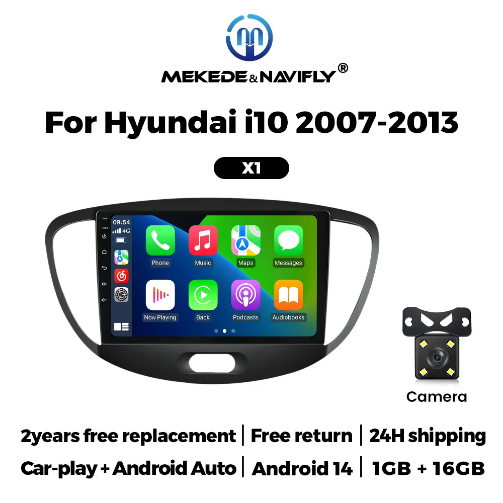 MEKEDE & Navy Draadloze Carplay Android Auto Intelligent systeem Voor Hyundai i10 2007-2013 Autoradio Multimedia Video speler GPS