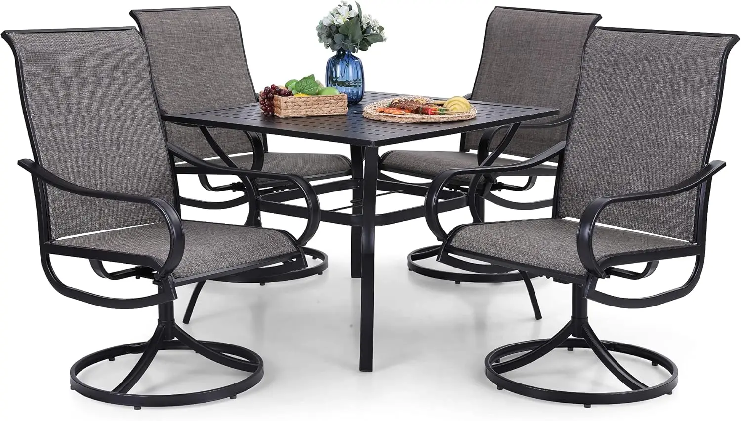 Outdoor Patio Dining Set for 4, 5 Piece Patio Table Chairs Set Clearance with 4 Swivel Chairs & 1 Metal Table