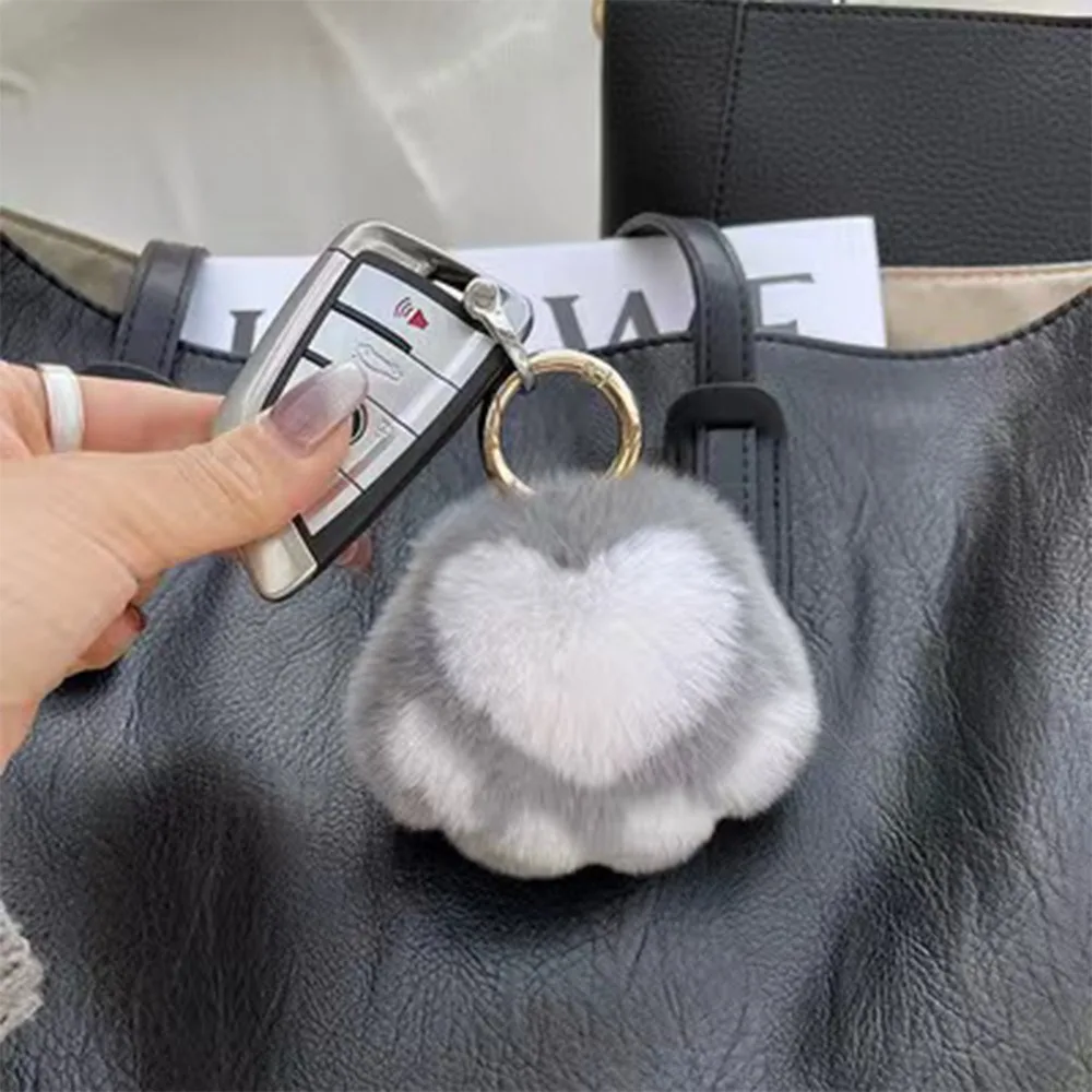 Kawaii Cute Cat Paw Keychain Fluffy Animal Paw Car Key Ring Soft Couple Keychain Valentine's Day