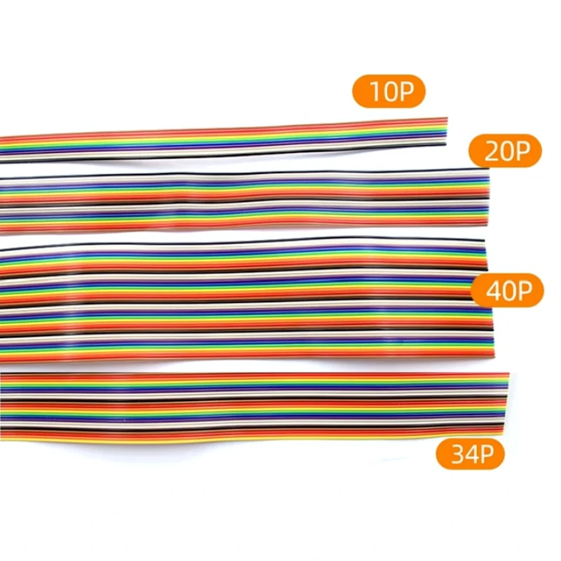 1Meter 1.27mm Pitch 6/8/10/12/14/16/18/20/26/30/40 Pin Rainbow Flat Ribbon Cable DuPont Wire 28AWG For 2.54mm IDC Connector