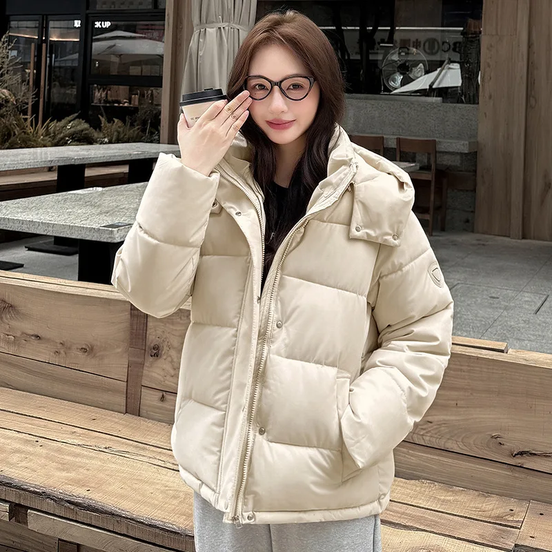 2026 Fashion Down Cotton-padded Jacket Women's Winter Short Coat Detachable Hooded Thicken Warm Parkas Student Loose Outerwear