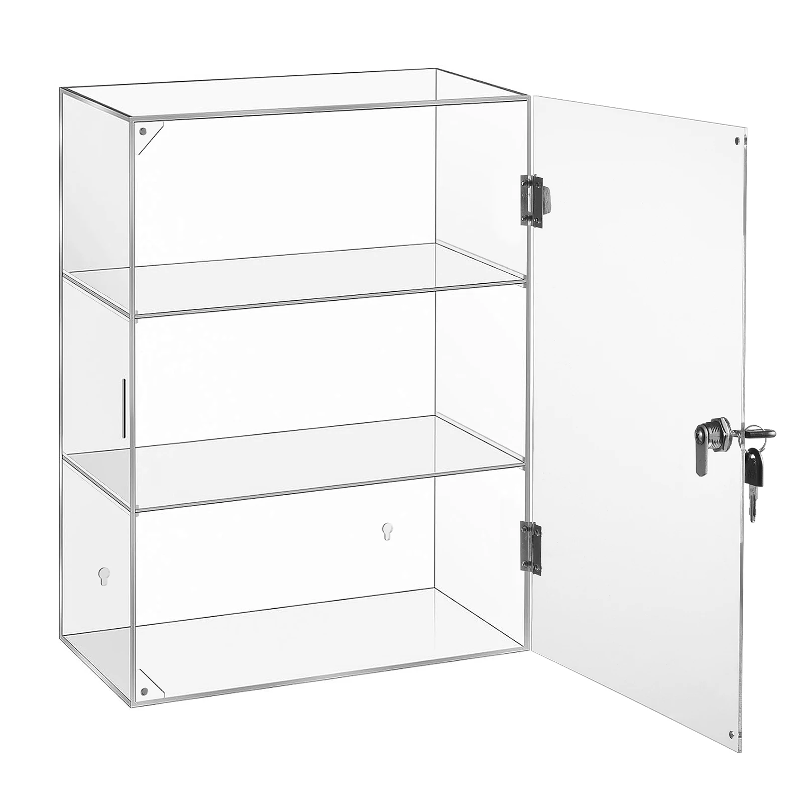 Acrylic Display Case with Shelves 3-Tier Clear Countertop Showcase with Lock Key for Collection Locking Storage Shelf