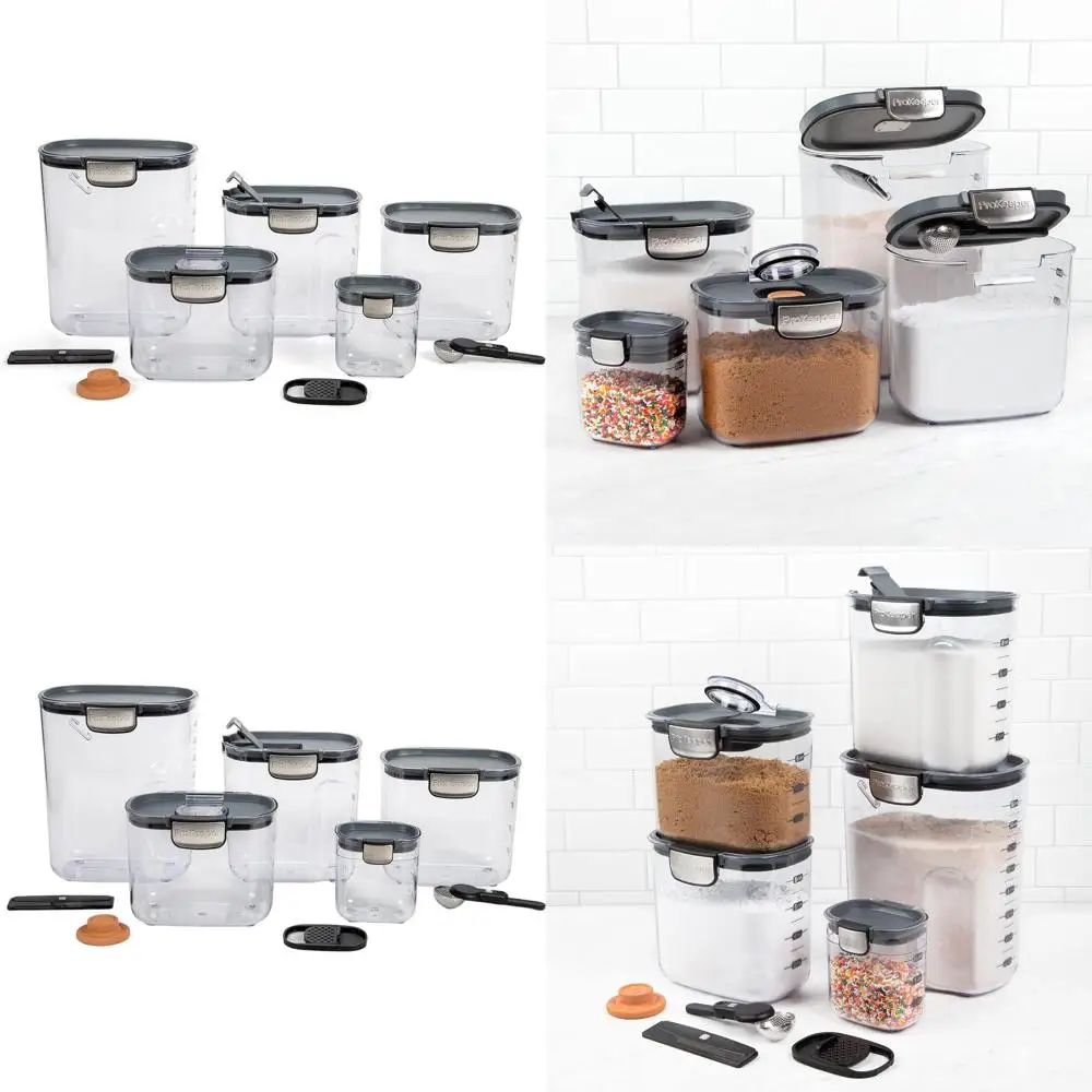 

Clear Plastic Storage Containers with Magnetic Lids for Flour, Sugar - 9-Piece Kitchen Organizer Set in Grey