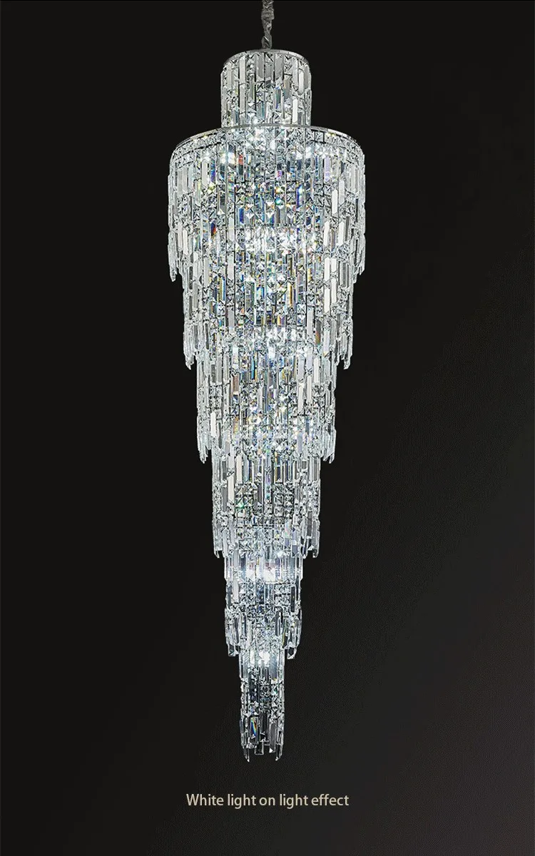 Villa Living Room Crystal Chandelier Hotel Hall Luxury Lighting for Duplex Floor Rotating Staircase Long Chandelier Decoration