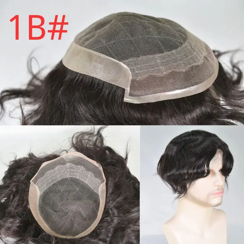 7*9 Mens Toupee Lace and PU Men Capillary Prosthesis Hair System Invisible Natural Hair Wig Man Real Human Hair Wig Undefine