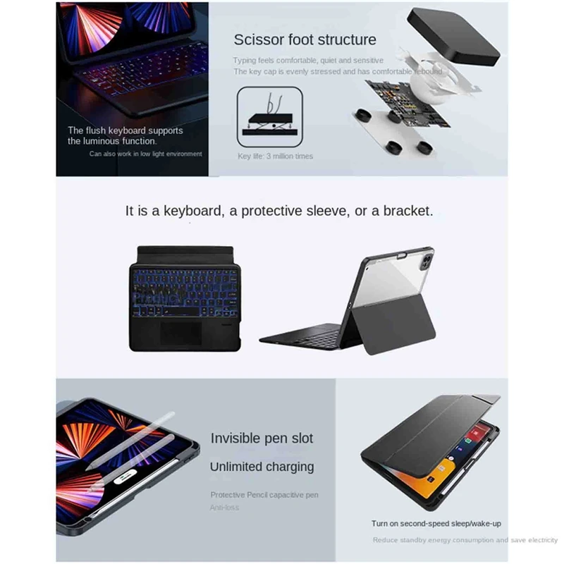 1 PCS Bluetooth Keyboard Tablet Keyboard Case Tablet Keyboard 10.2 10.9 11 Inch For Ipad