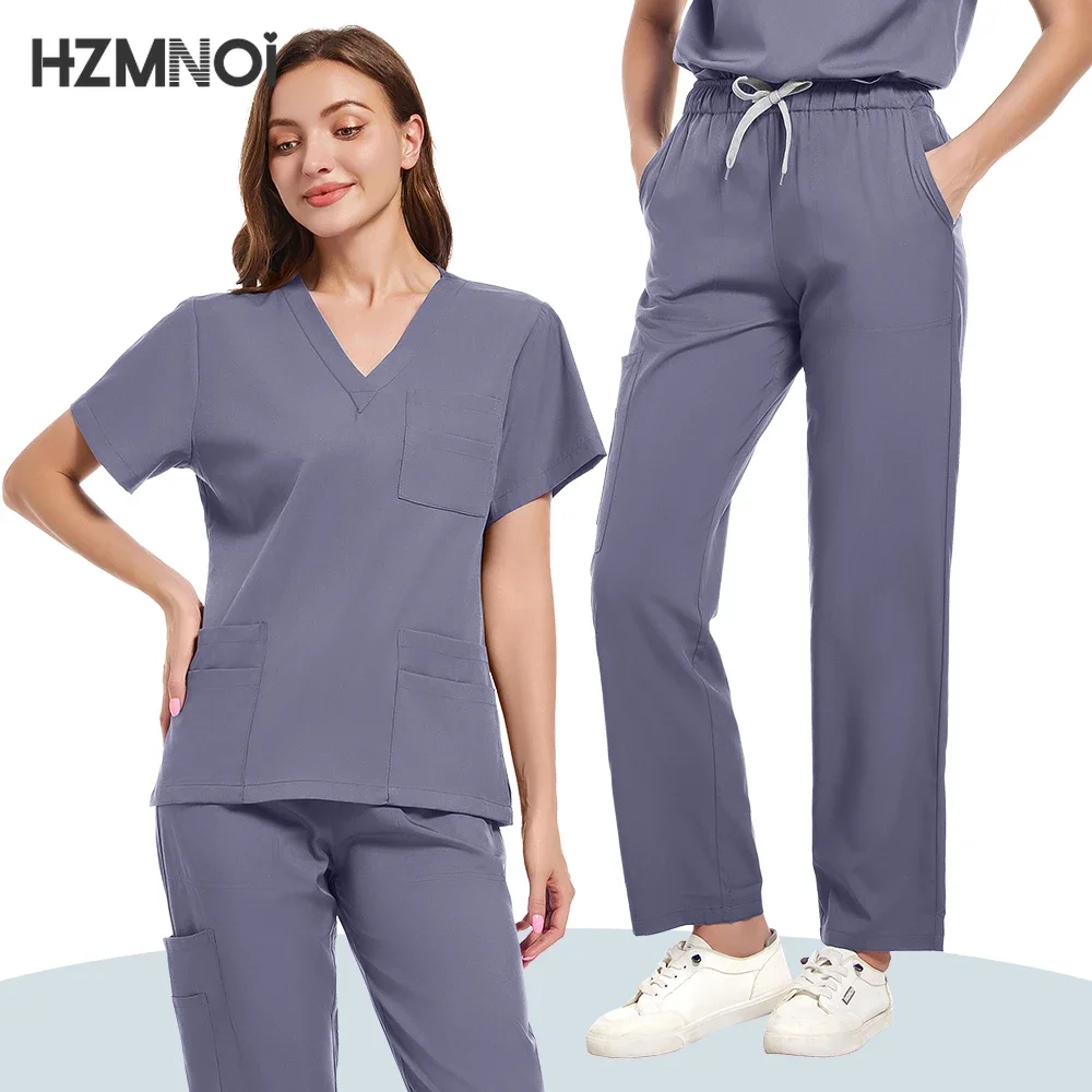 جديد زي ممرضة المرأة جيوب عادية أعلى السراويل المستقيمة مجموعة الصيدلة الملابس الطبية مستشفى طبيب التمريض الزي الجراحي