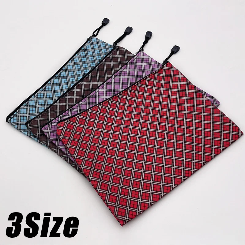 3Size Waterproof Zip Bag A4 A5 A6 Checkered file bag Document Bag Pouch Pen Filing Products Pocket Folder Office School Supply