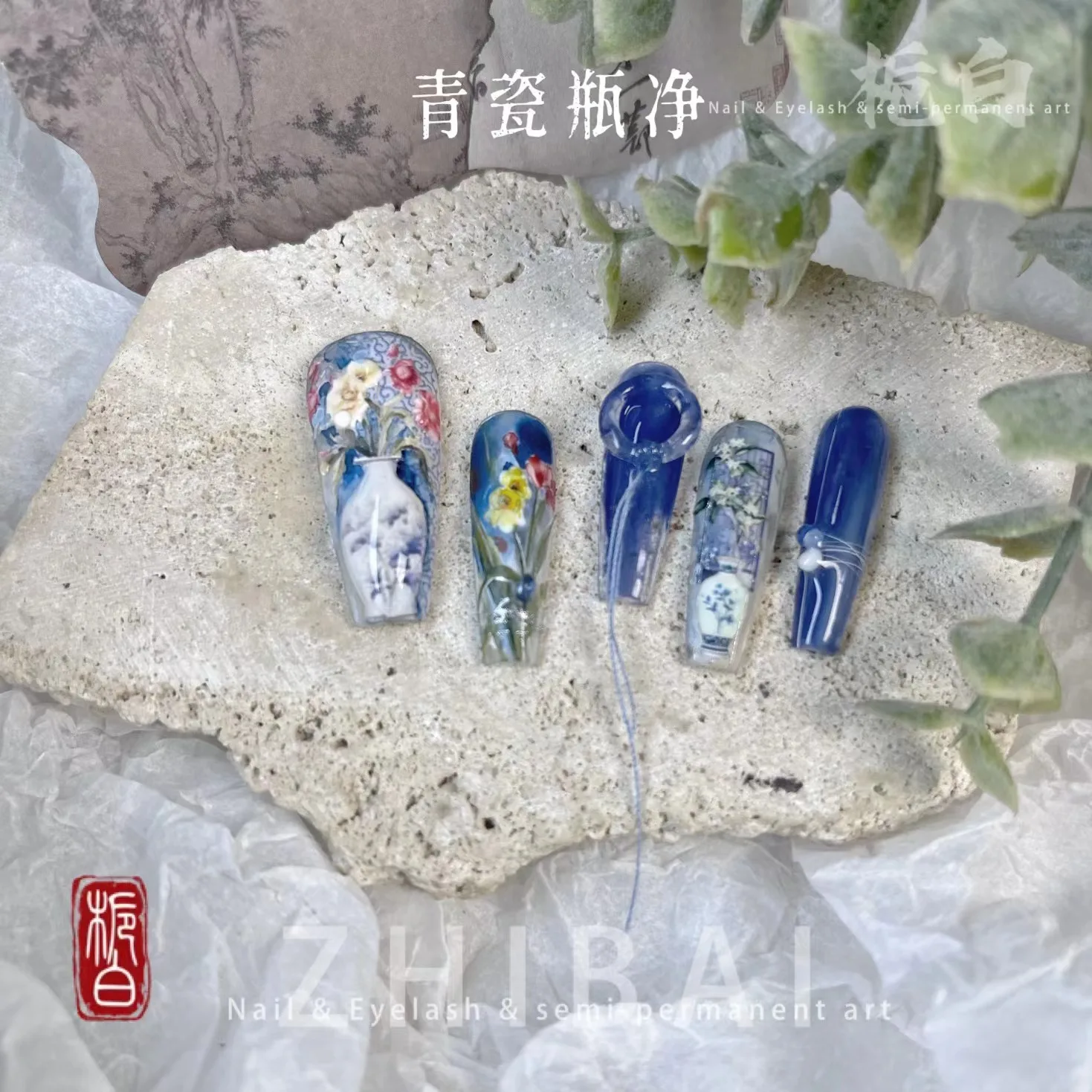 Chinese Style Vase Camellia Wisteria High Quality Nail Art Stickers Design Decoration Decals DIY Manicure T-3308