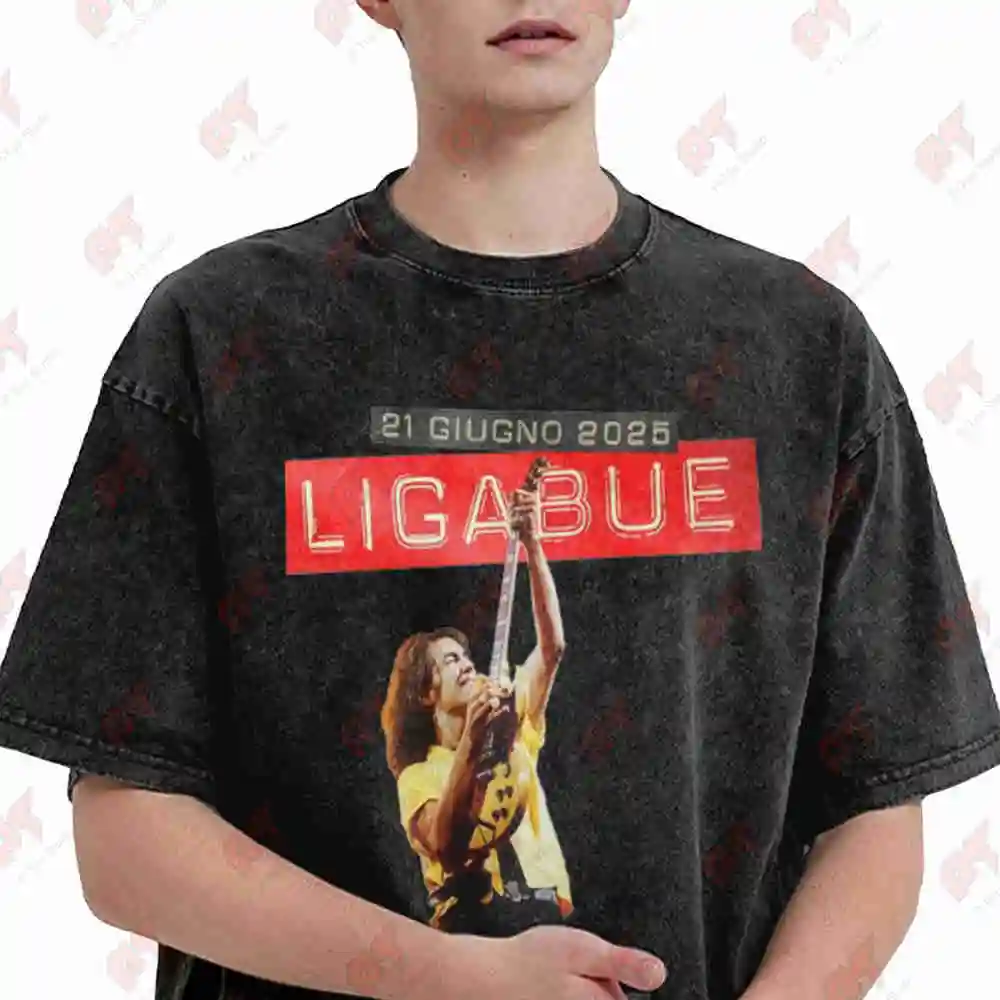 Ligabue La Notte Di Certe Notti Italian Lyric Vintage Washed Tee Pure Cotton T-Shirt