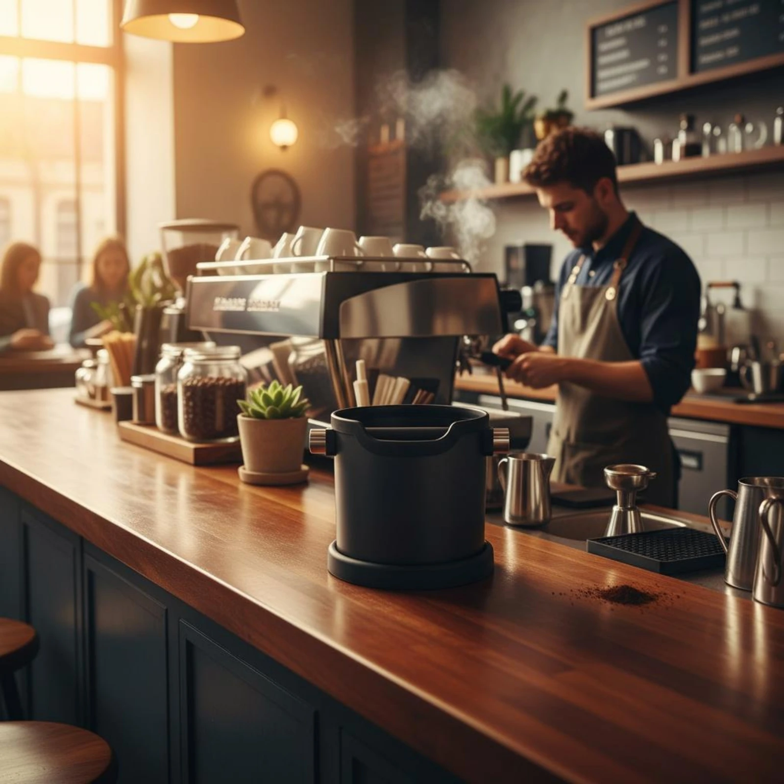Espresso Knock Box Sturdy Duty Coffee Knock Box Espresso Grounds Container Non-Slip Base Coffee Puck Disposal Bin Removable Bar
