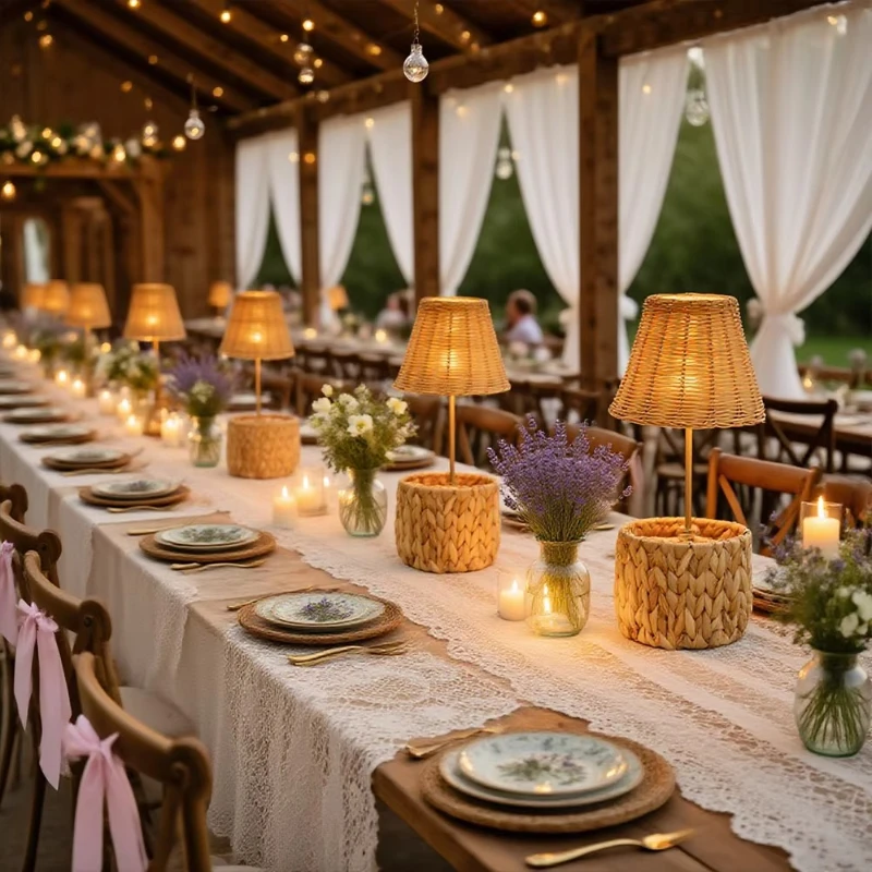 

Natural seaweed table lamp restaurant hotel decoration cordless water hyacinth vine bamboo body E14 light bulb