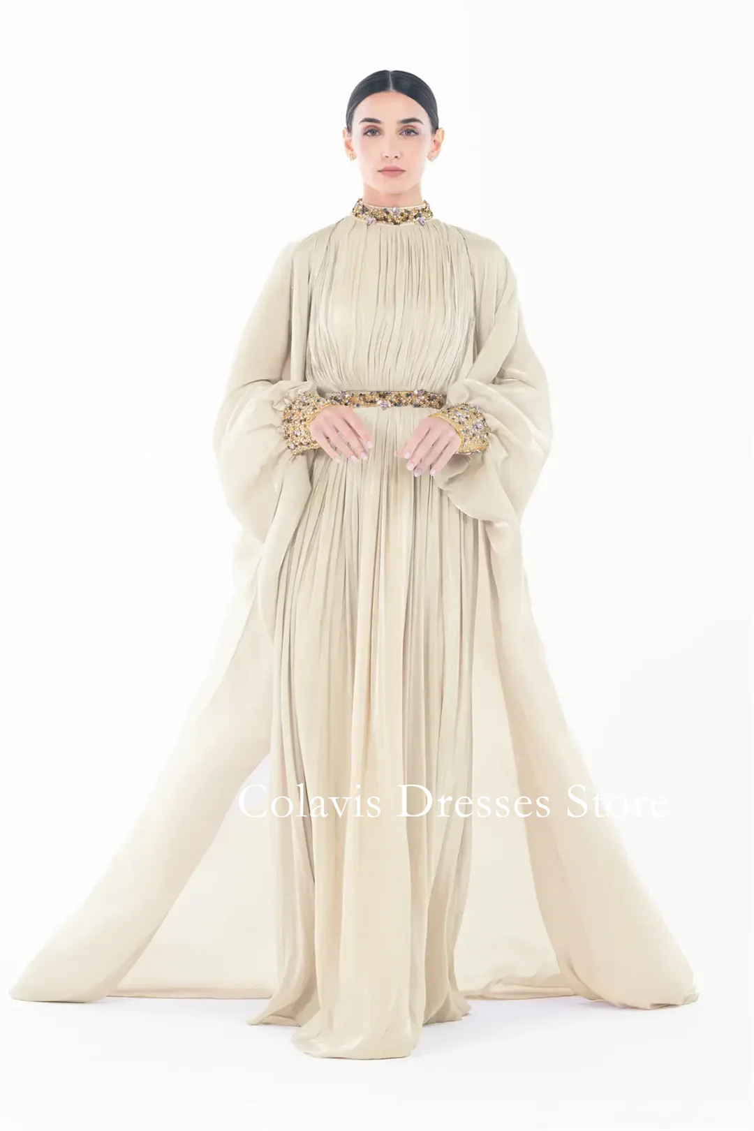 

2025 Индивидуальные шифоновые платья для выпускного вечера с высоким воротом и пышными рукавами, вечернее платье, женские вечерние платья, вечернее платье