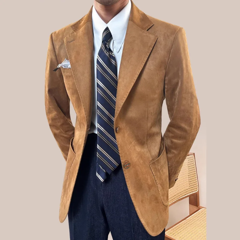 

Охотничья куртка Британская мужская куртка с бретелями Деловая теплая деловая куртка для поездок на работу в стиле ретро с несколькими карманами из замши с лацканами