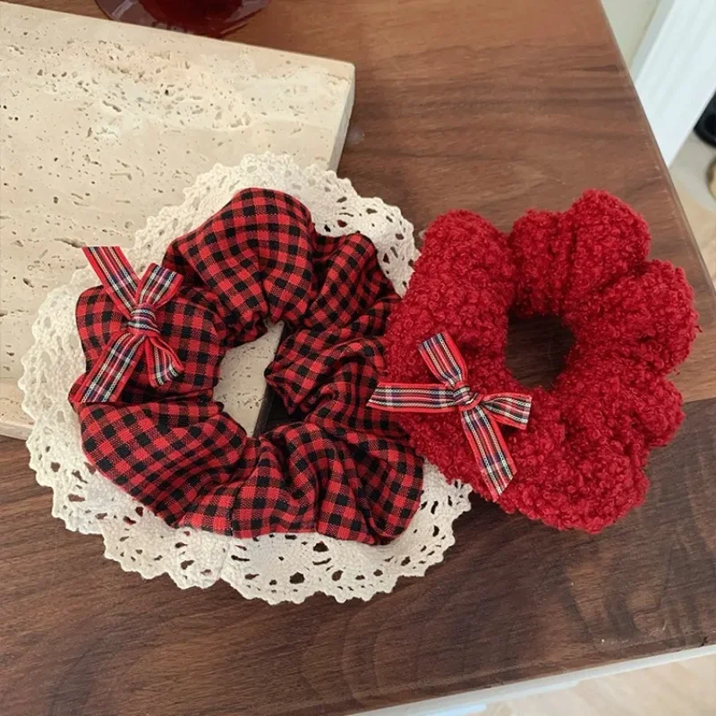 Vintage Red Plaid Elastic Hair Bands for Women Ponytail Holder Scrunchies Rubber Bands Christmas Hair Accessories Hair Rope Ties