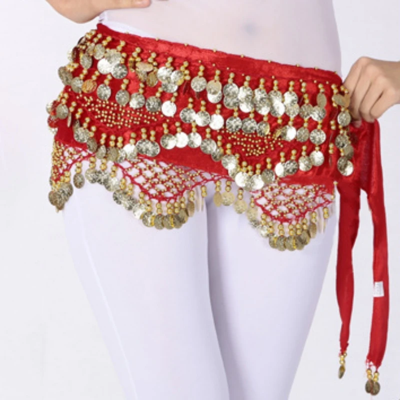 Women Belly Dance Hip Scarf Chiffon Gold Sequins Belt Skirt Oriental Belly Dancing Accessories Adult Kid's Bellydance Clubwear