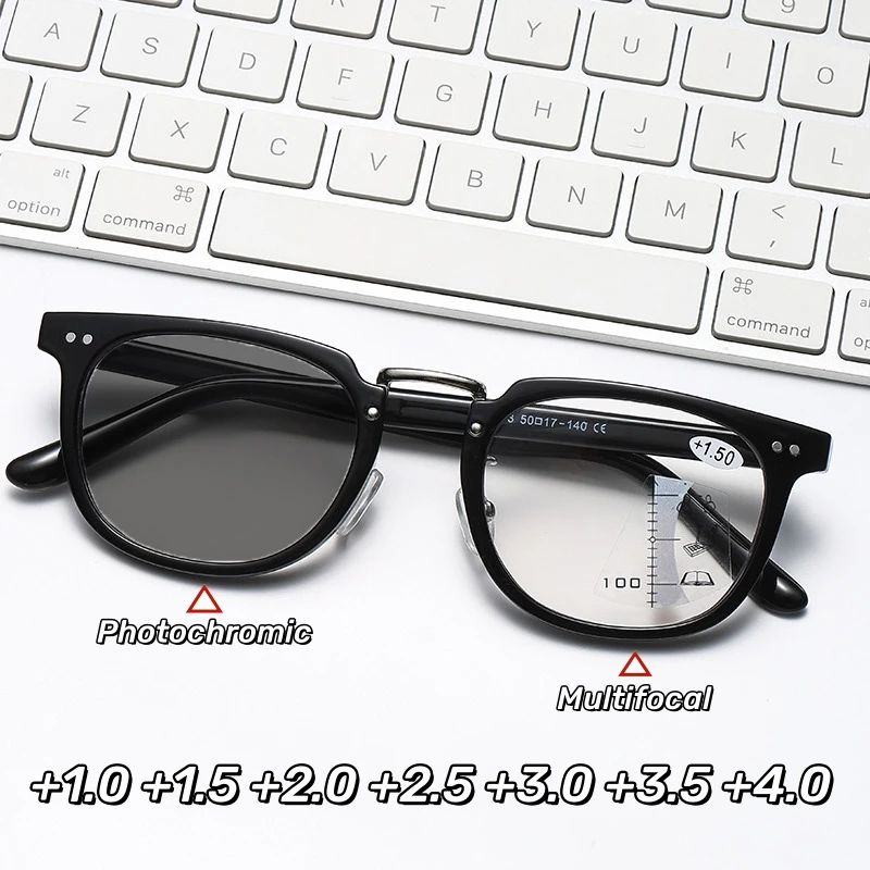 

Photochromic Multifocal Reading Glasses Retro Large Frame Anti Blue Light Presbyopia Glasses Color Change Far Sight Eyewear