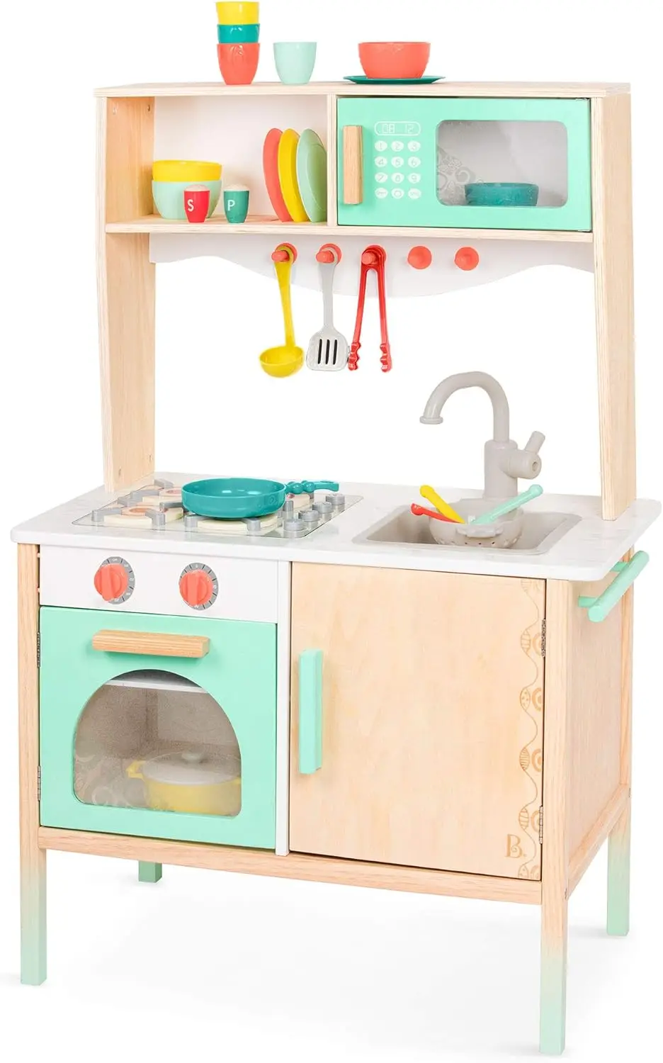 Mini Chef Kitchenette-Faire semblant de jouer en bois, Cuisine pour enfants, Ensemble de jeu de cuisine et accessoires, (20 + pièces), 3 ans