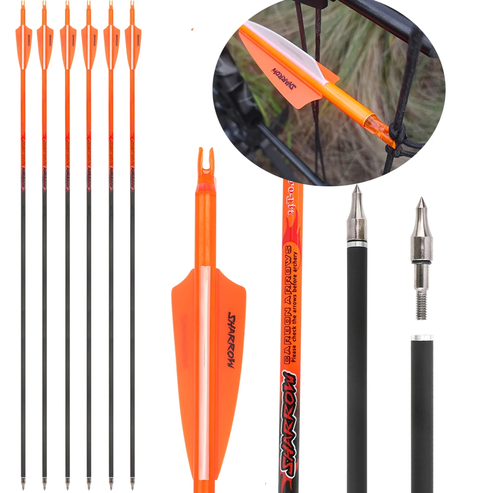 

Archery 33.7inch Pure Carbon Arrow 6/12pcs Spine 300 ID 6.2mm Rubber Shield Feather for Outdoors Bow Hunting Training Accessory