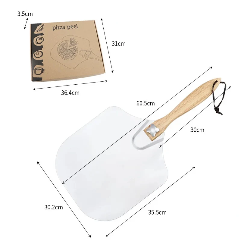 Foldable Aluminum Pizza Spatula Shovel Cutter Kit Wooden Handle Pizza Knife Baking Transfer Tool